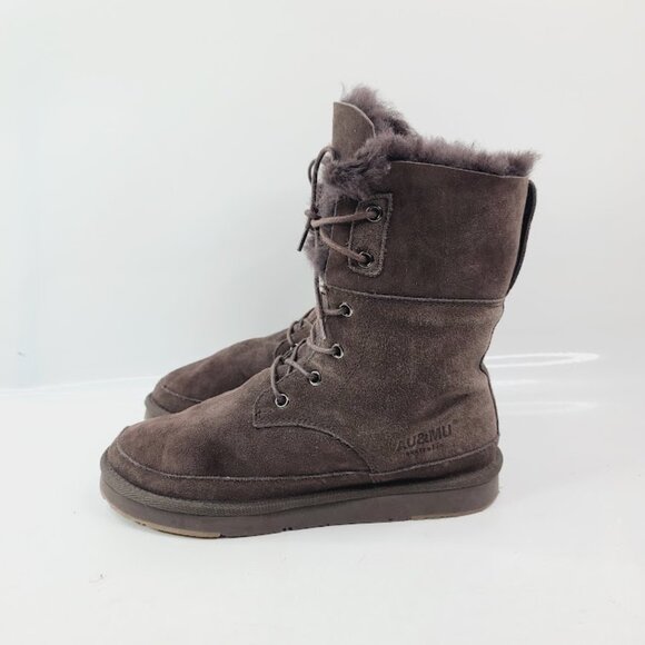 AU&MU Women's Brown Suede Fur Mid-Calf Insulated Winter Snow Boot Size 7 - Picture 2 of 7
